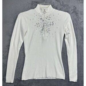 Boston Proper Sweater Women's 2XS White Embellished Crystal Snowflake Design